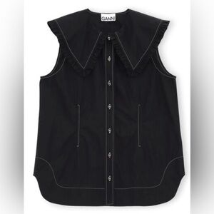 Ganni Cotton Poplin Sleeveless Frill Collar Shirt Medium